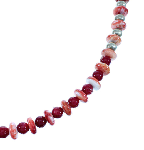 Old Pawn Style Sterling Silver Navajo Coral And Oyster Shell Bead Necklace SX108091